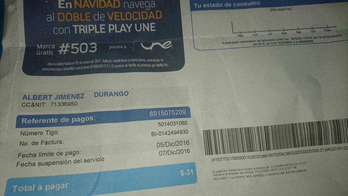 Cu_Bop's tweet photo. Como se pagan -31. @Tigo_Colombia #incompetencia #fail #lopeor https://t.co/2O9y3r9EPz