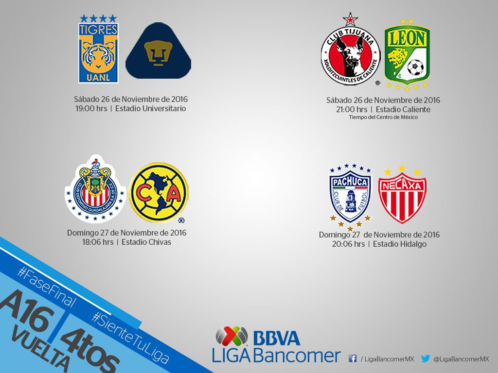 LigaBBVAMX's tweet photo. ¿Cómo van tus preparativos?
Tan sólo quedan 24 horas para iniciar la VUELTA de #4tosDeFinal #Apertura2016 #LIGABancomerMX
⚽ #SienteTuLiga ⚽ https://t.co/CSsT2GM2mO