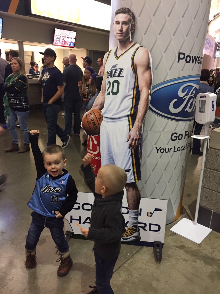 MrMagness's tweet photo. This is a big moment as a parent of #huckandsully since we are at their first @utahjazz game #ATLatUTA #gojazz https://t.co/wLjgwCXX1j