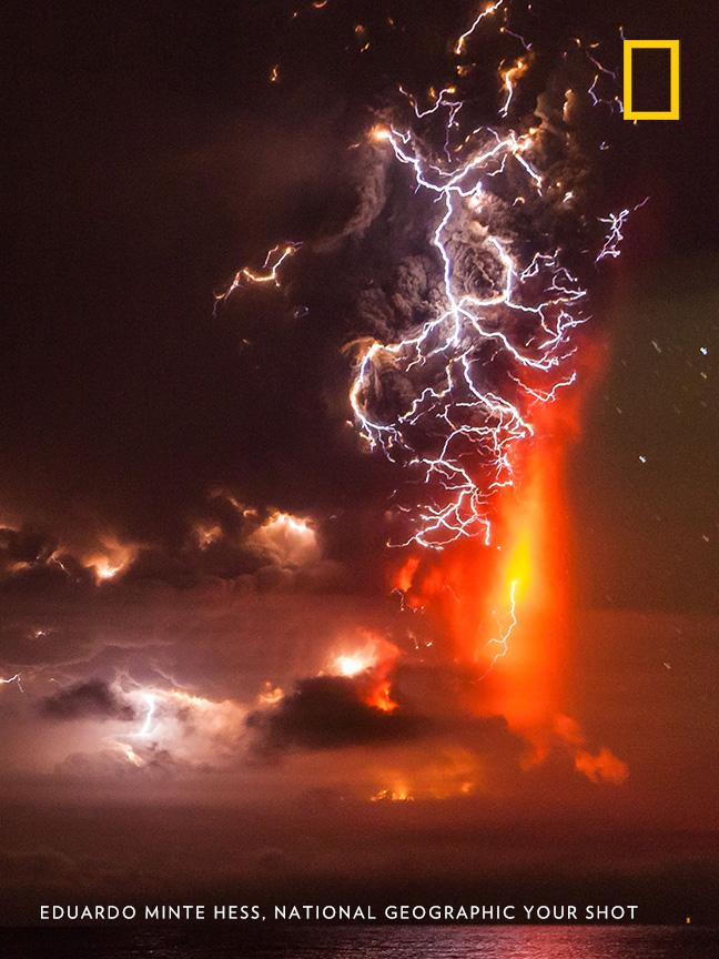 NatGeo's tweet photo. Friday Fact: Lightning can shoot out of an erupting volcano when ash and rock fragments collide and produce static charges. https://t.co/HFzHXN2xca