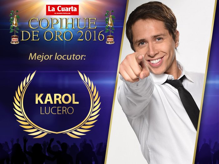 lacuarta's tweet photo. Lo aman caleta: El ganador del #CopihueDeOro2016  a mejor locutor es… @Karol_LuceroV https://t.co/lyrJ669GG6 https://t.co/CU44w5XphW