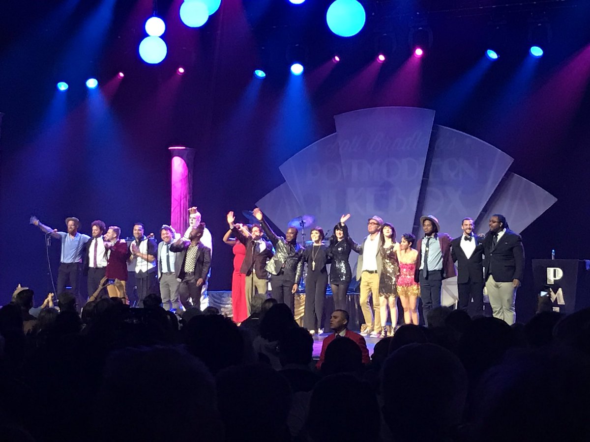 DeeAndyLow's tweet photo. .@SAConScene Post Modern Jukebox curtain call at the Microsoft Theater this evening in Los Angeles. #SOSDTLA https://t.co/ZF8YTcJwb0