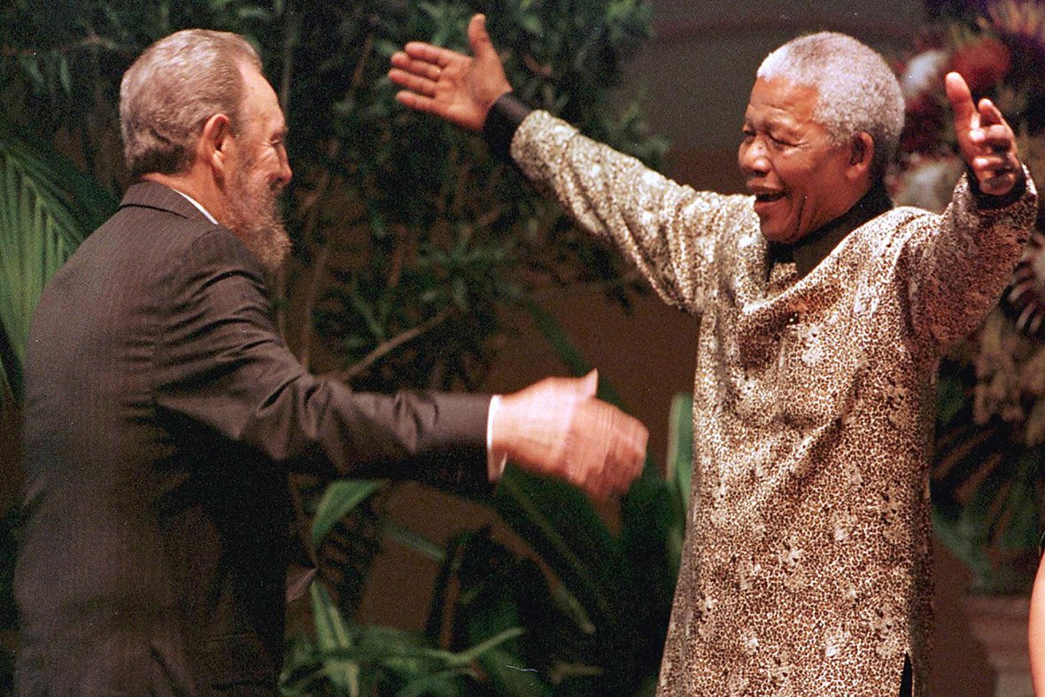 LIVE images from heaven. Two of the greatest statesmen to have walked the Earth. Nelson Mandela welcomes Fidel Castro.