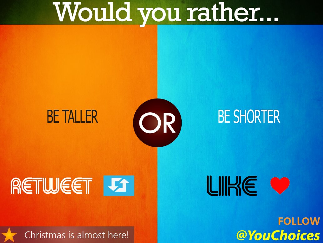 YouChoices's tweet photo. Taller or shorter? https://t.co/fP1XT4Hm6i