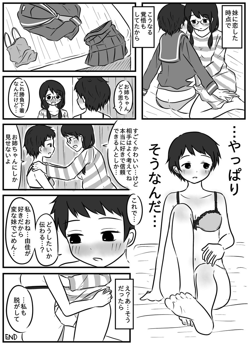 お姉ちゃんが妹の服を脱がしてあげるだけの百合漫画。