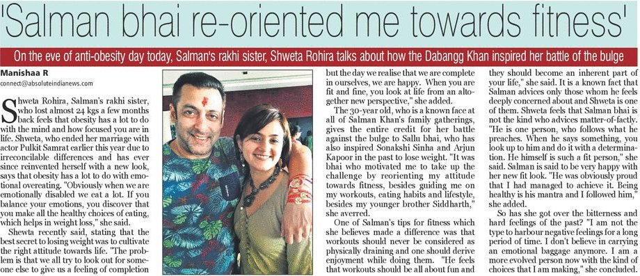 mystery0725's tweet photo. @BeingSalmanKhan  re-oriented me towards fitness -  @ShwetaRohira https://t.co/rRmoLB2kgq