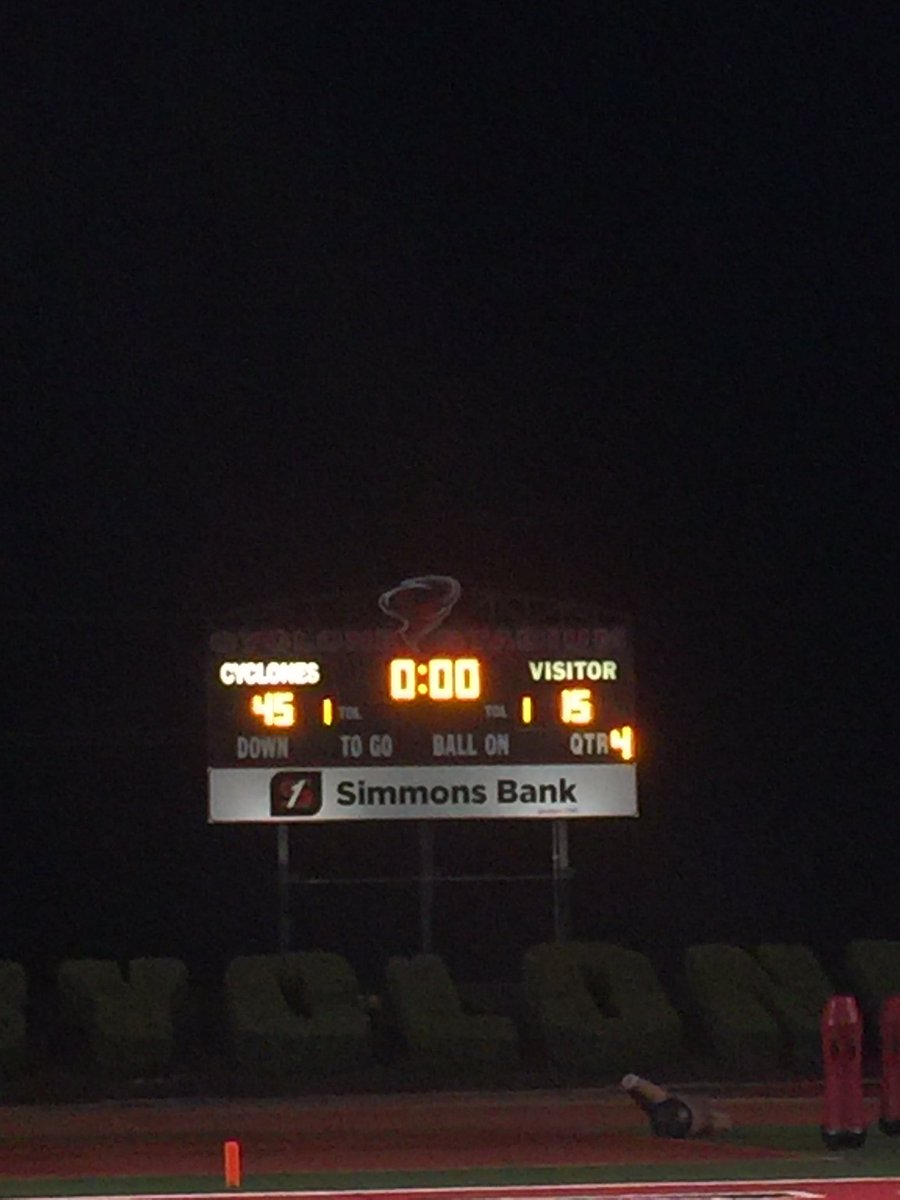 So proud of the Russellville Cyclones. 11 and 1 headed for rematch with Greenwood next Saturday night for state championship. Go Cyclones!