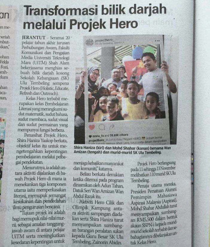 ProjectHERO_'s tweet photo. Thank you Sinar Harian (Skuad Jerantut Pahang) 24 November 2016 (Thursday) for this article on Project HERO 📰👍 https://t.co/2hWy3Xc7f6