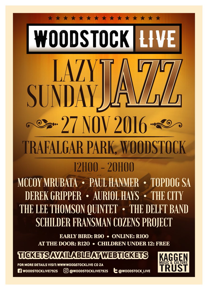 Tune into <a href="/KFMza/">kfmza</a> now to hear all about #LazySundayJazz with <a href="/IanBredenkamp/">Ian Bredenkamp</a> #WoodstockLive