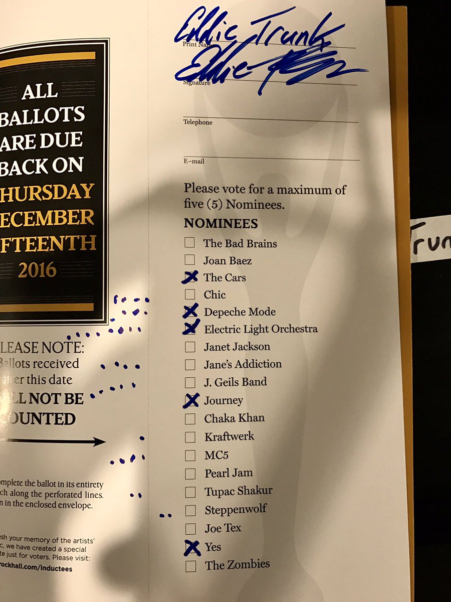 Eddie Trunk For Those That Missed It I Did My R R Hof Ballot Live On Air This Week W My Audience Helping Me Pick Was Tough But This Was My Final