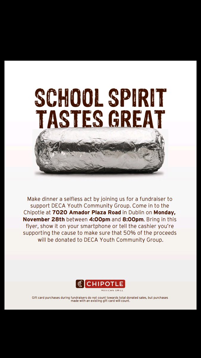 deca_dublin's tweet photo. 🔴🔵🔴🔵Come to the Chipotle fundraiser on Monday at 4 to support Dublin DECA!!!🔴🔵🔴🔵 https://t.co/0kOwgLjrFA