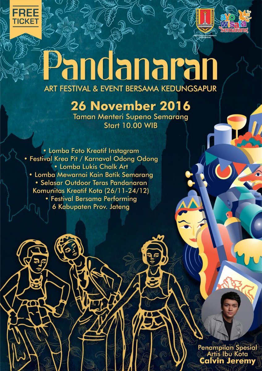 smgnitecarnival's tweet photo. [Hari Ini] PANDANARAN ART FEST &amp; EVENT BERSAMA KEDUNGSAPUR di Taman Menteri Supeno #Semarang. Special Performance: @calvinjeremy. #PAF2016 https://t.co/PETgt6CR1b