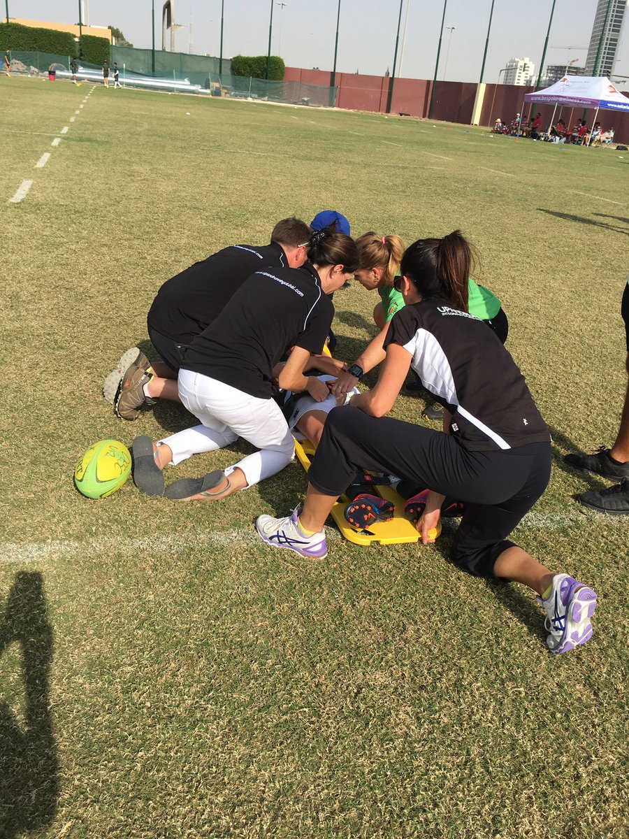 ZickermanAnna's tweet photo. Implimenting #immediatecareinsport guidelines for player extraction @DubaiCollege #dubairugby #rfu #icis #schoolrugby https://t.co/peJeLOdYCE