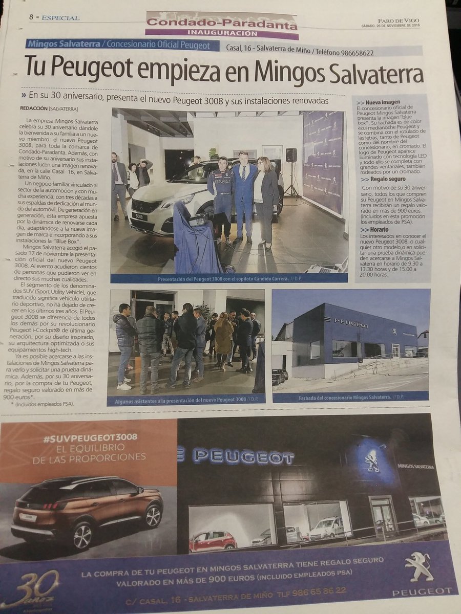 PeugeotTMingos's tweet photo. Tu Peugeot empieza en Mingos Salvaterra, hoy en faro de Vigo.  #condadoparadanta #peugeot #Peugeot3008SUV @Candido_Carrera @CambiodeRasante https://t.co/JG14v56U52