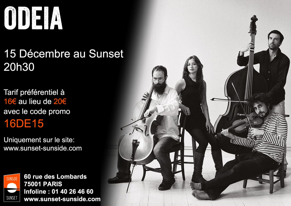 odeiamusic's tweet photo. ODEIA le 15 DÉCEMBRE @SunsetSunside ! 
Tarif préférentiel 16€ au lieu de 20€
CODE PROMO : 16DE15 sur le site : https://t.co/aKaMQYKan4 https://t.co/aqC1iSTBRj