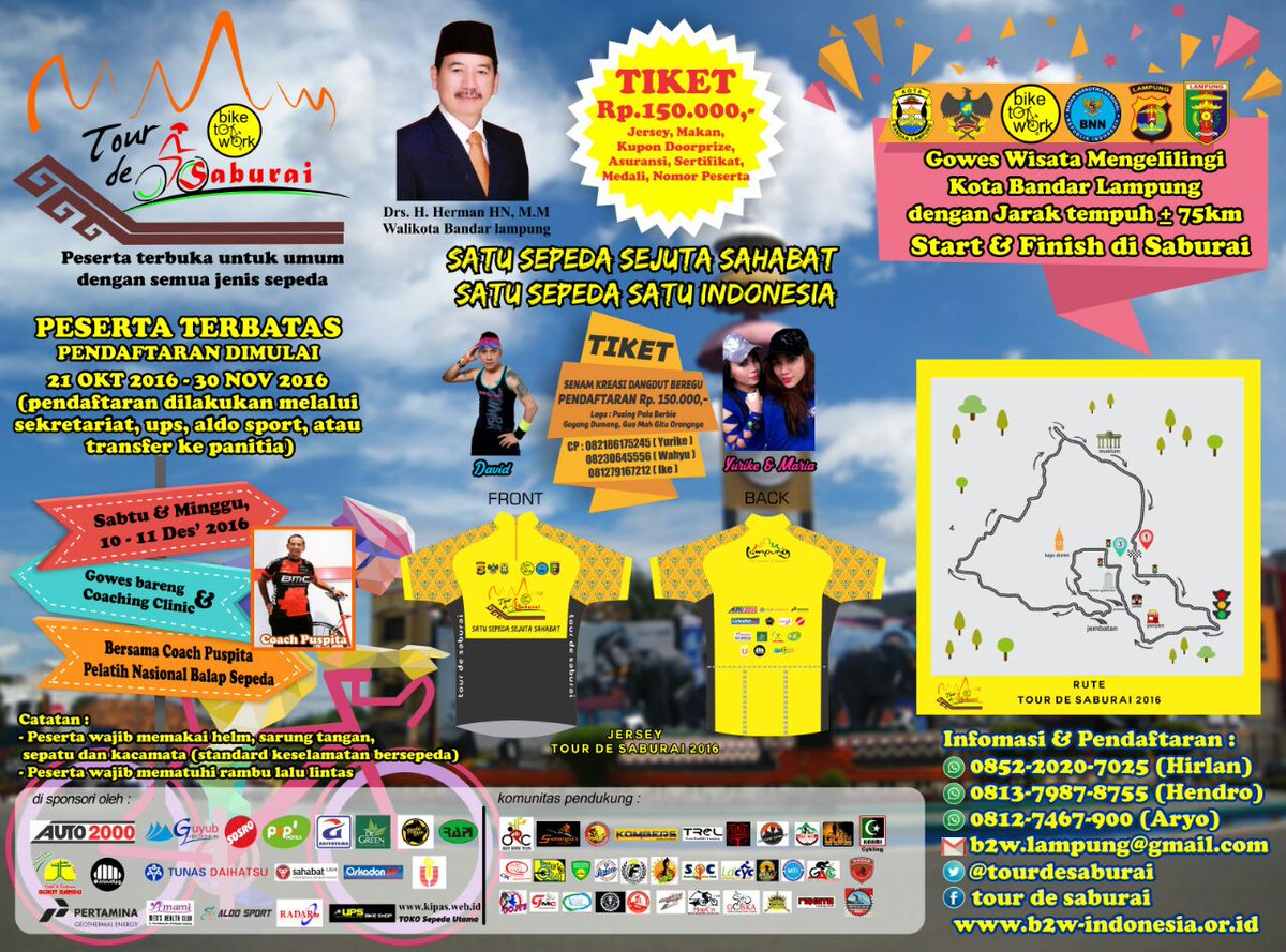 Tour de Saburai 11Dec2016, cycling around Bandar Lampung City. What r u waiting for? Lets register &amp; joint us <a href="/B2WIndonesia/">Bike2Work Indonesia</a> <a href="/DKinIndonesia/">Denmark in Indonesia</a>