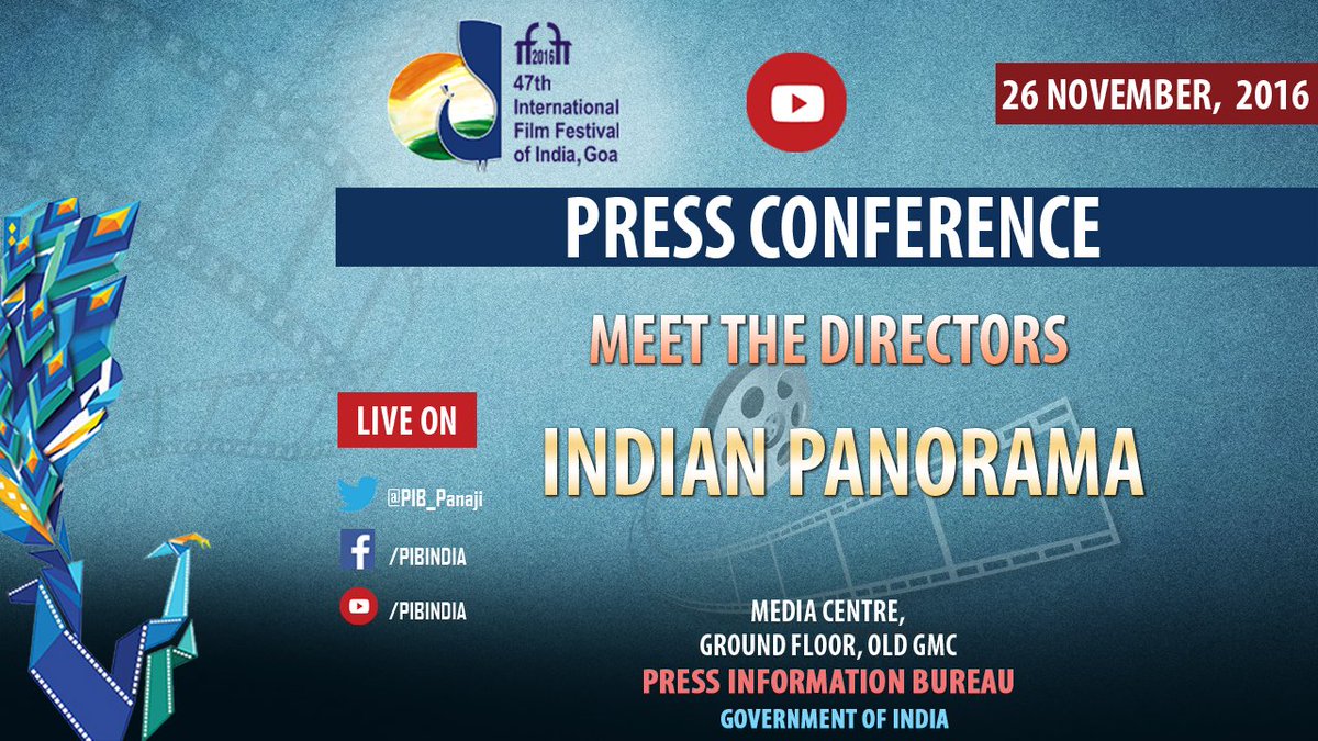 PIB_Panaji's tweet photo. LIVE now: Press conference by Directors of #GunsandGuitars, #OrmayudeAthirvarambukal, #Samann and #LoktakLairembi https://t.co/CIR7zihCdl https://t.co/qQIF3soCnO