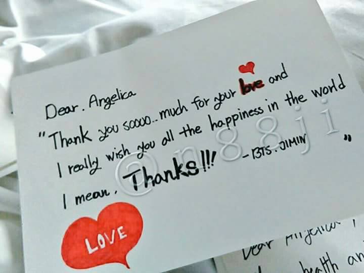 Surat Jimin BTS untuk Angelica.