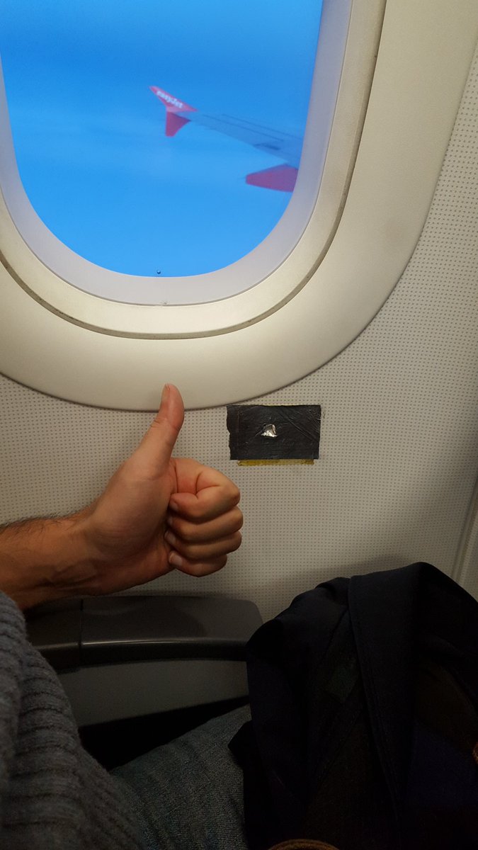 duct tape makes it possible. hole in the cabin ... easy fix ... #easyjet