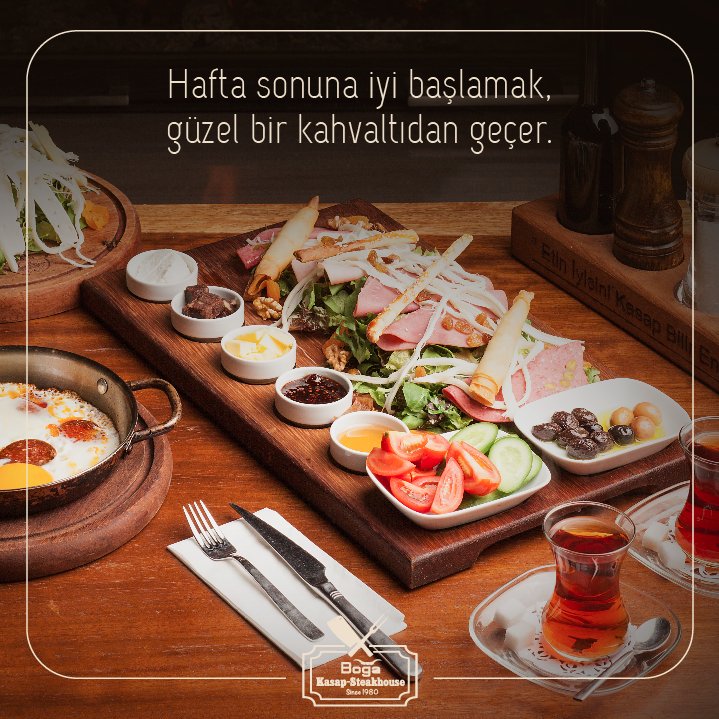 Hafta sonuna iyi başlamak, güzel bir kahvaltıdan geçer.  
Bekleriz; (0212) 295 11 50 / 51 • Kağıthane #bogasteakhouse #kahvalti