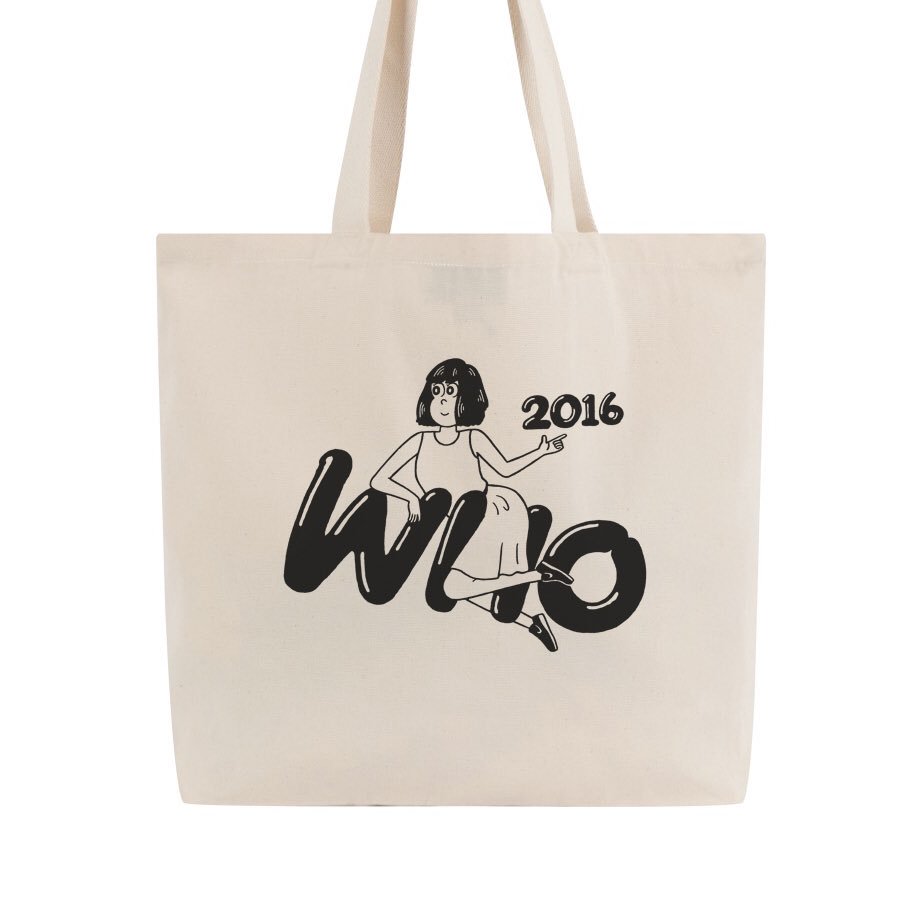 junoson's tweet photo. "WHO 2016" TOTE BAG、¥3,200。ギャラリーで購入可能です。ベースがグレーもございます。
#who_2016 https://t.co/IZhPGtmoNI