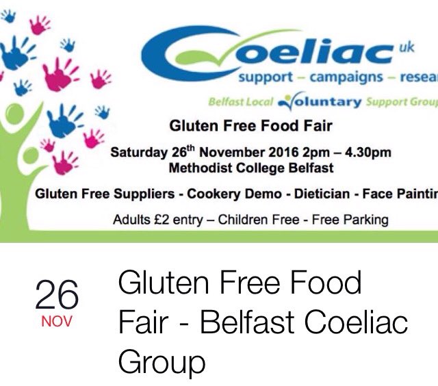 BelfastCoeliac's tweet photo. @BelfastCoeliac Food Fair today 2-4pm @MethodyBelfast Cooking, dietician, face painting &amp; prizes! #glutenfreebelfast https://t.co/HspVZRdz1n
