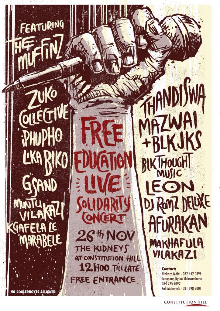 WitsFMF's tweet photo. REMINDER about today's #FreeEducationLive Solidarity Concert. Dialogues, conversations &amp; music. https://t.co/6O3ooL8u5D
