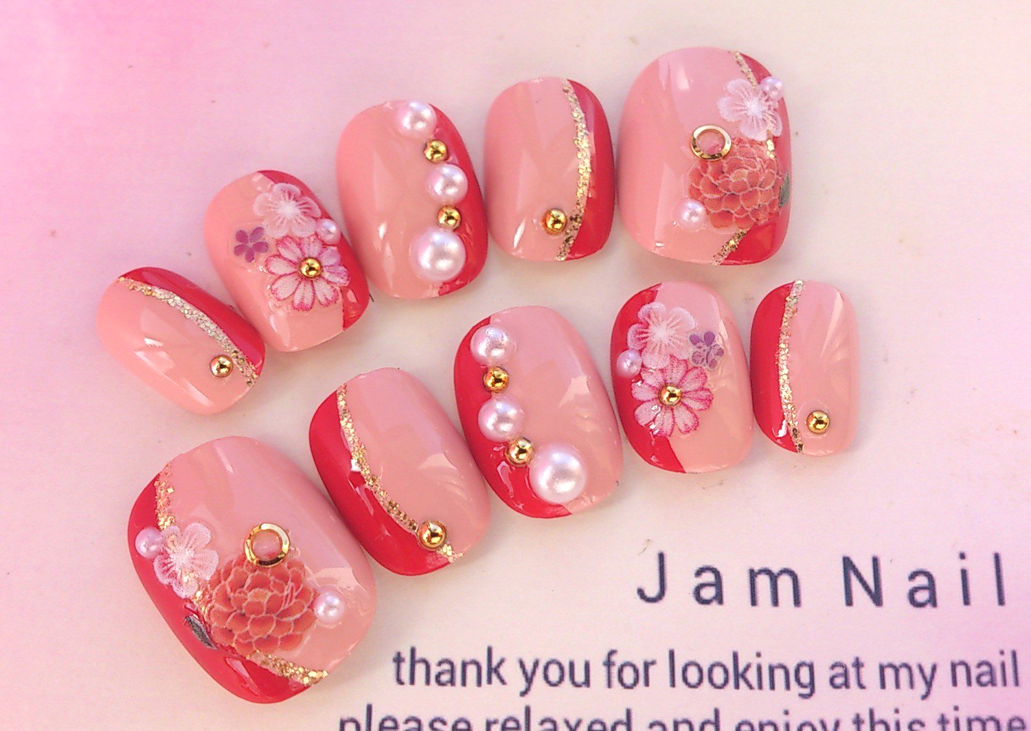 Jam Nail 振袖 色打掛にオススメ パールとゴールド 赤とピンクの和柄のネイルチップ 販売中です T Co 2ibfdutdru 成人式前撮り 振袖 振袖ネイル 赤ネイル 成人式ネイルチップ 前撮り ウェディングネイル T Co