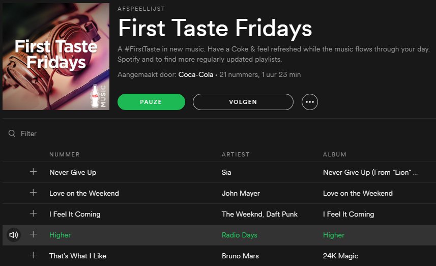 Thx <a href="/CocaCola/">Coca-Cola</a> <a href="/CokeMusic/">Coca-Cola Music</a> for adding us to the First Taste Fridays <a href="/Spotify/">Spotify</a> playlist 🙌 open.spotify.com/user/coca-cola…