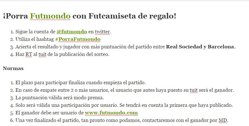 futmondo's tweet photo. ¿Quieres una Futcamiseta?

1️⃣ Acierta el resultado y MVP del partido RSO vs BAR 

2️⃣ RT + HT #PorraFutmondo

3️⃣ ¡GANA una Futcamiseta! 💃 https://t.co/6JhLN3K3nl