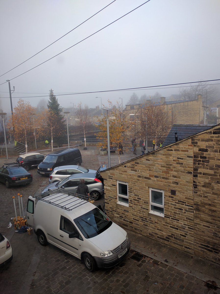 MytholmroydArts's tweet photo. Everyone's busy setting up here in #Mytholmroyd - bob down for the #market and #Christmas lights and many #festive goings-on later today https://t.co/o1suRweu5u