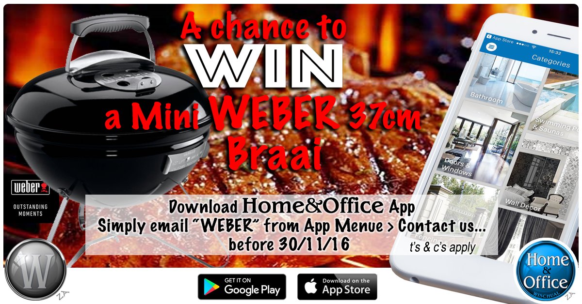 WischualDm's tweet photo. WIN WITH WISCHUAL! Stand the chance to win a Weber! #homeSA #proudlySA #office #weber #braai #southafrica #win
click https://t.co/C44qFyzi32 https://t.co/qAGxoFVyh6