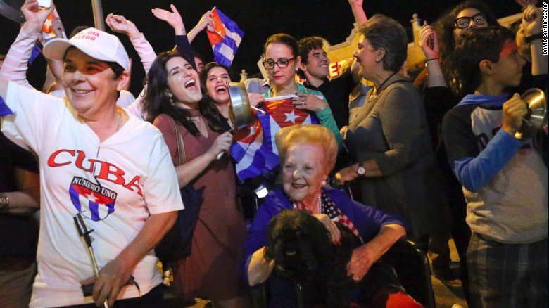cnni's tweet photo. Crowds are flooding the streets of Miami's Little Havana to cheer Fidel Castro's death https://t.co/WMBjMFJS1s https://t.co/hC2XgTkMca