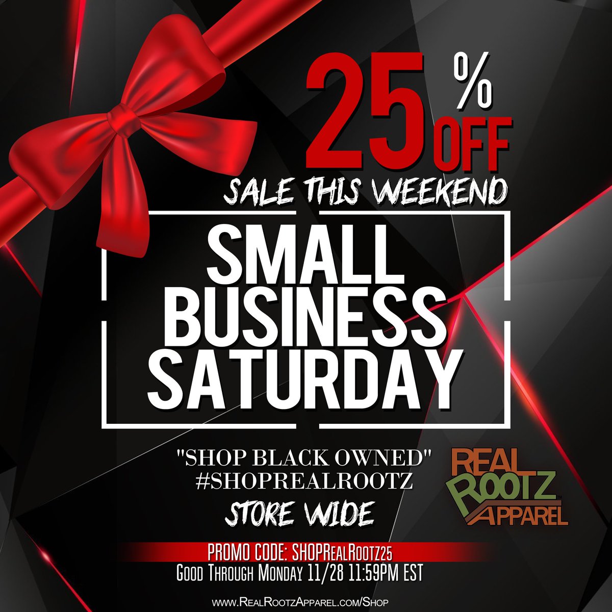 TalkWithYahTay's tweet photo. It's #SmallBusinessSaturday... Support #RealRootzApparel and TAKE 25% OFF YOUR PURCHASE! 
#SHOPRealRootz GOTO⤵
https://t.co/1muwTO9zFQ https://t.co/9rmi84maSb