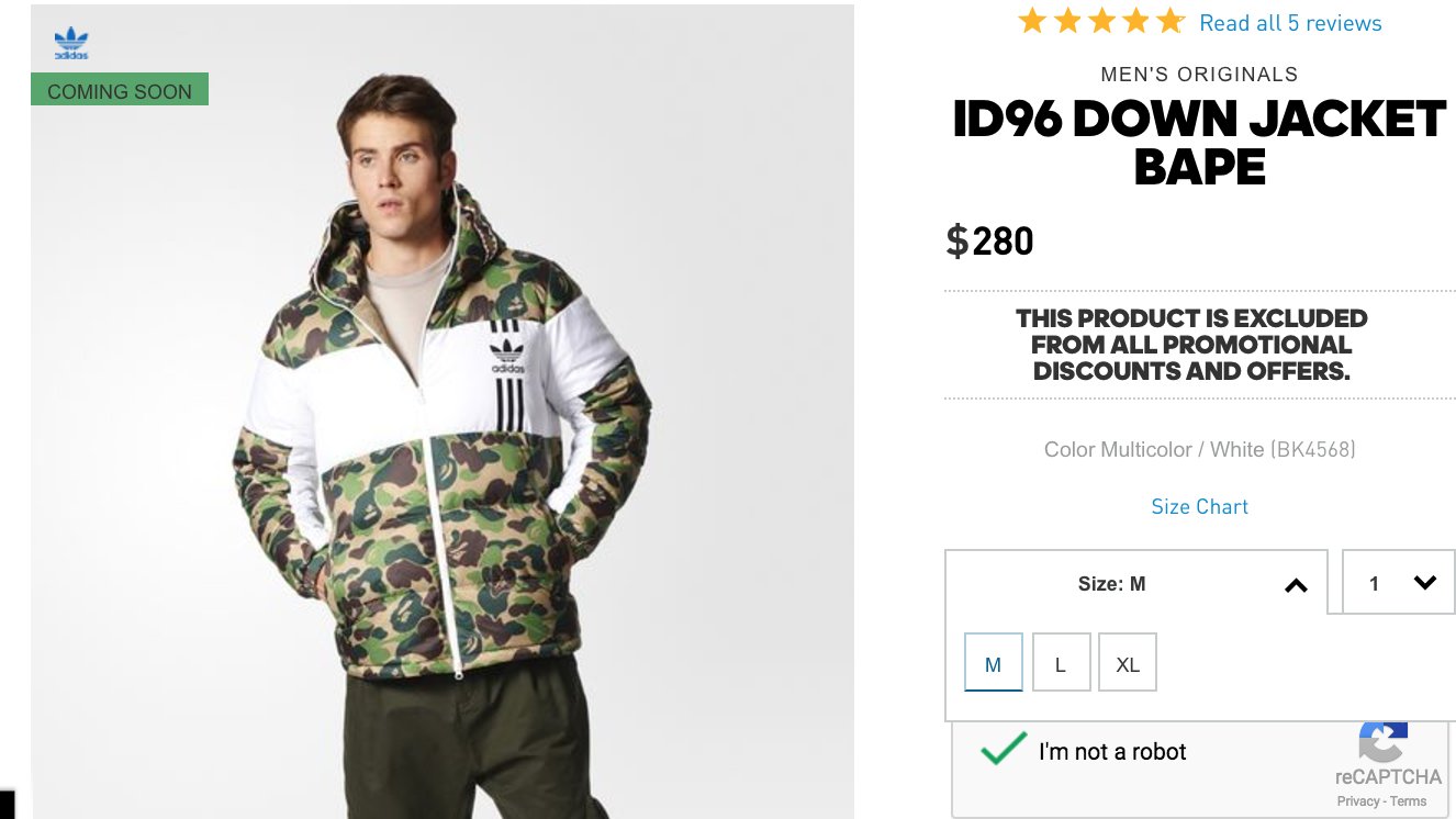 men's id96 down bape jacket