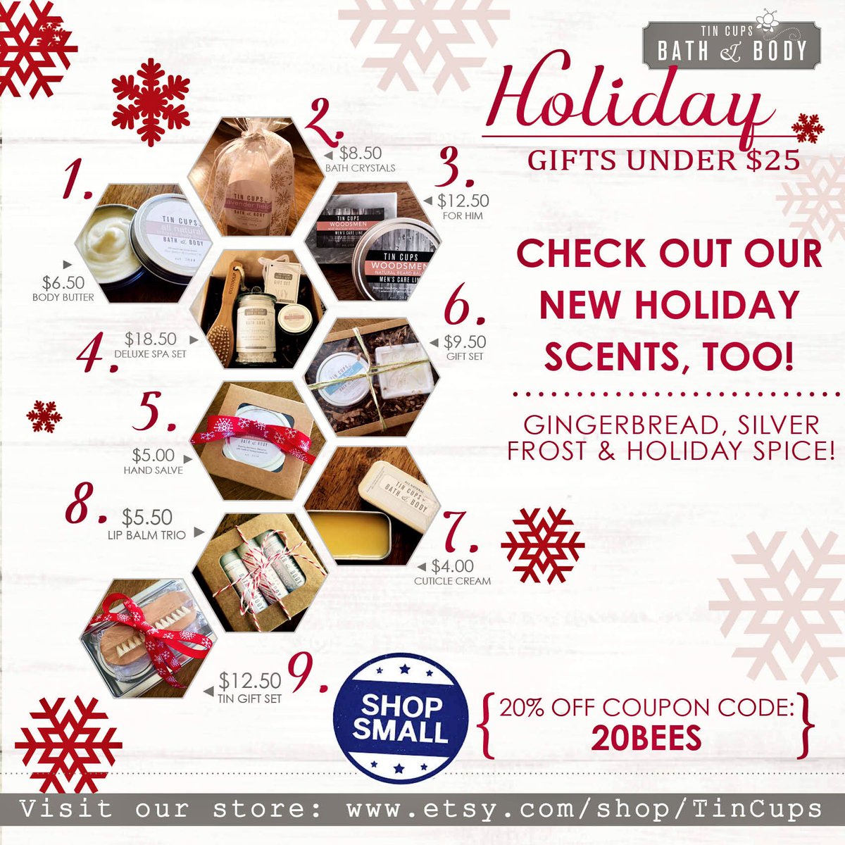ShopTinCups's tweet photo. #shopsmall #SmallBusinessSaturday #SmallBizSat Tin Cups Bath &amp; Body - All natural products. Use coupon code: 20BEES  https://t.co/z17XxByes3 https://t.co/0vVwVwMvXr