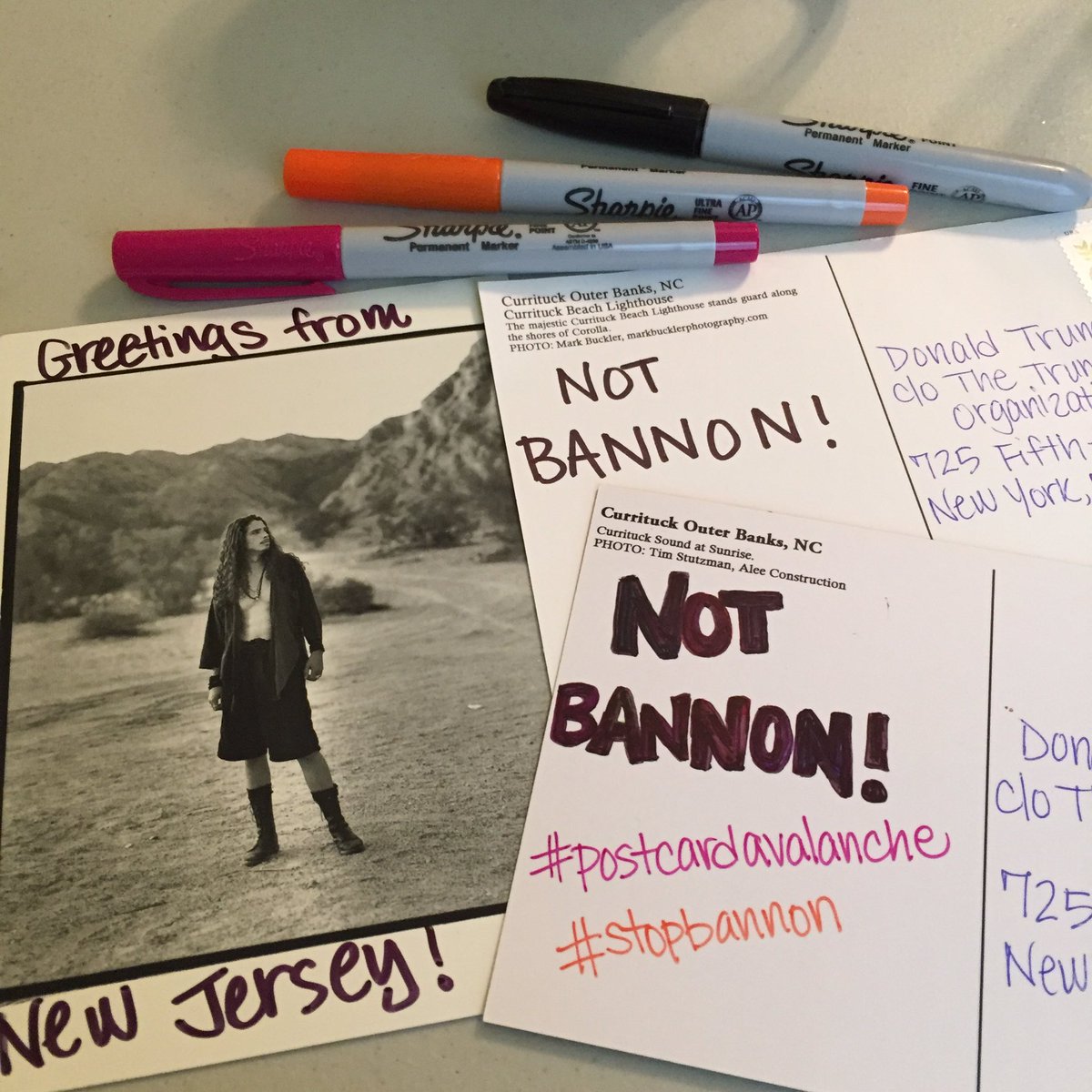jennyfromtheave's tweet photo. While I'm out shopping on #SmallBusinessSaturday, I'm going to mail these #postcardavalanche #StopBannon https://t.co/PtEuPZN7WT
