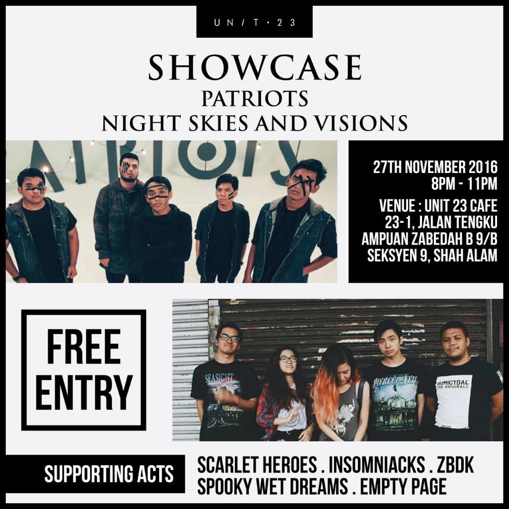 #SHAHALAM TONITE Nov27 <a href="/PatriotsMY/">PATRIOTS</a> X @NSVBandMY 8pm Unit23Cafe alsoft <a href="/ScarletHeroes/">Scarlet Heroes</a> <a href="/InsomniacksMY/">Insomniacks</a> <a href="/weareZBDK/">PROVING GROUNDS.</a> <a href="/SpookyWetDreams/">Spooky Wet Dreams</a> <a href="/emptypagex/">empty page.</a>