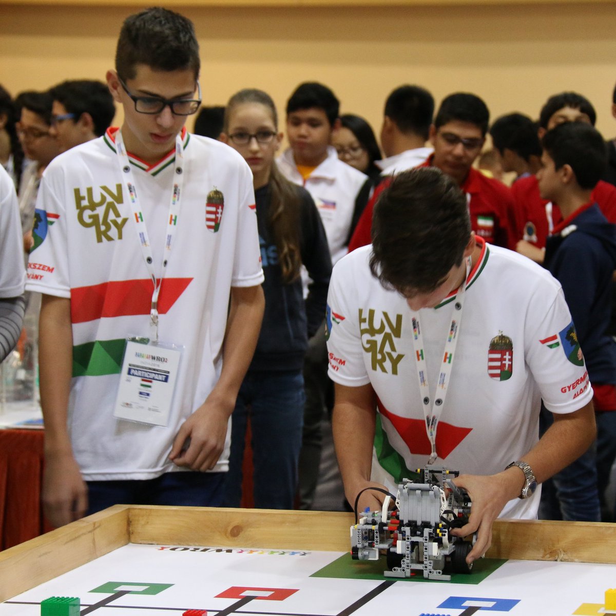 A Samu Team a kezdeti pozícióba igazítja a robotját. (RC - Regular Category, Junior korosztály) #wro2016