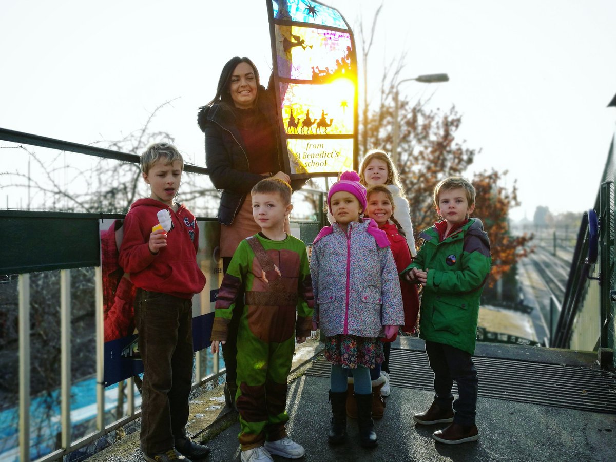 dmaudsley's tweet photo. @StBenedicts16 children unveiling their stained glass windows at #handforthstation this morning. https://t.co/HEJ5O3VJFD