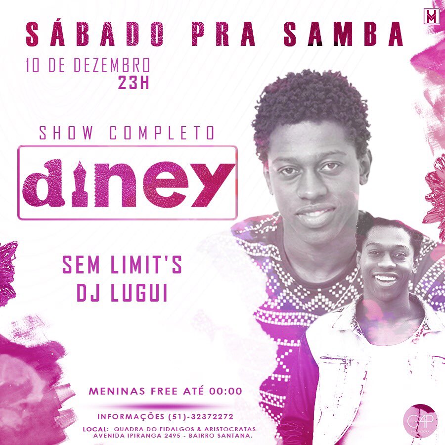 WillMends_'s tweet photo. #SabadoPraSamba dia 10/12 às 23h com atração de #Diney #SemLimits #LuguiDj!! "MULHER FREE ATÉ 00:00" info 89270606 @_gapprodutora https://t.co/34CWtEvo50