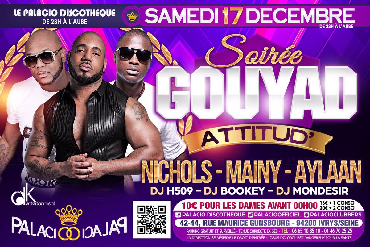 StephaneNichols's tweet photo. Je ne sais pas pour vous mais l'ambiance sera au max Du show du son et des exclus 😏 bon bagay! 17 dec #Palacio #dkentcom #GouyadAttitud https://t.co/V5f7V9jTk6
