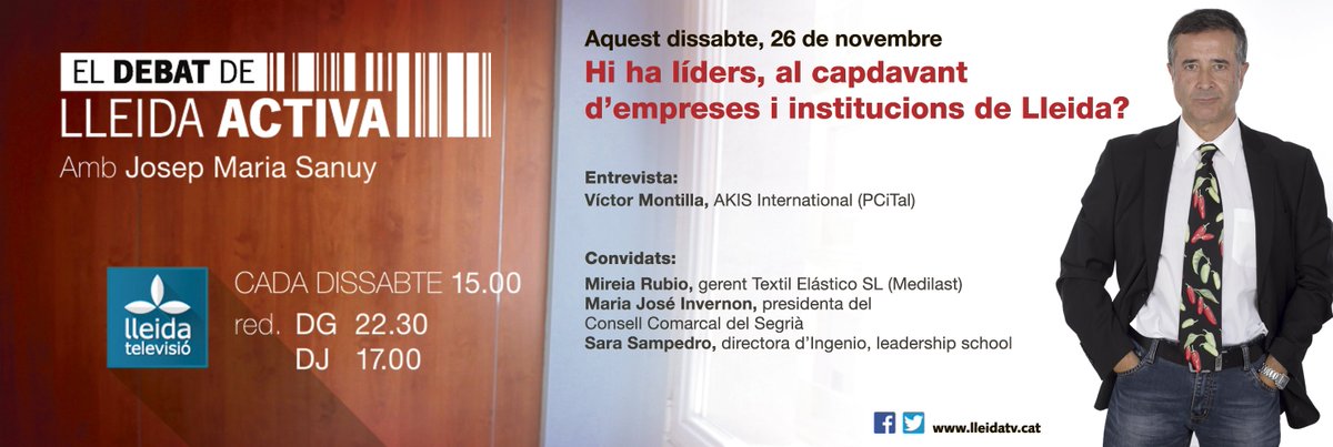 LleidaTV's tweet photo. El lideratge, a #ElDebatdeLleidaActiva amb #PCiTAL, @MedilastFarma, @CCSegria @IngenioSchool https://t.co/i73Uzjhap3
