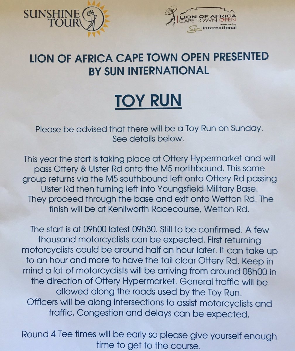 Golf fans NB for tomorrow @LOAInsurance #CapeTownOpen! 

We suggest you arrive <a href="/royalcapegolf/">Royal Cape Golf Club</a> before 09h00. Leaders off at 11h00.