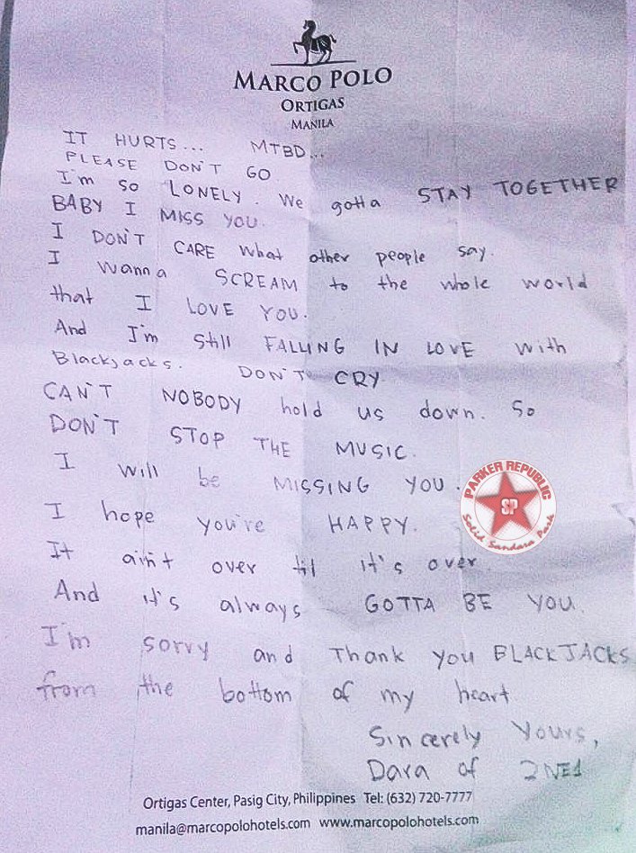 Parkers_Sandara's tweet photo. A handwritten letter from Sandara Park. She handed it to Parkers to share to all Blackjacks

@SandaraBarCHINA @sgbjcrew @the2ne1hour https://t.co/x2yDxYP8u4