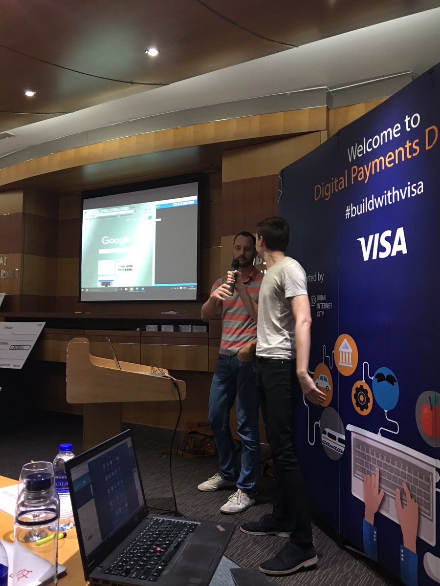 AngelHack's tweet photo. Team CarPay links your credit card to your license plate to help pay for gas with a #chatbot - cool! #BuildWithVisa https://t.co/oEppEJau5I