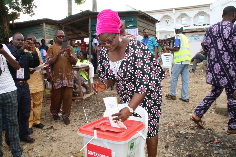 OfficialPDPNig's tweet photo. #OndoDecides The Governor of Ondo State, H. E. Dr Olusegun Mimiko and his wife casting their votes today during the Guber Election. https://t.co/Y4sYGNaNBt
