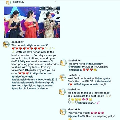 dindaisv2407's tweet photo. Kami teramat bangga memilikimu prill 💕💕@PrillyBie @ofcprllvrs ,#PrillyAtWEBTVASIAAWARDS https://t.co/AIRPJMlu2J