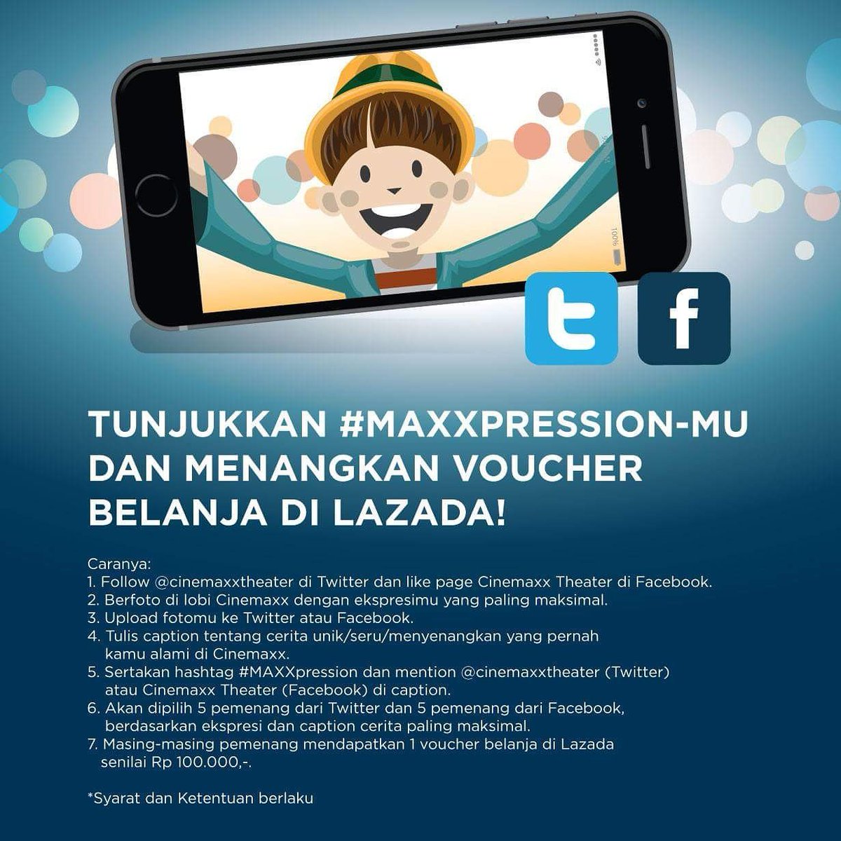 cinepolisID's tweet photo. Ayo dapatkan voucher belanja di Lazada! Hanya dengan ikutan kuis #Maxxpression, kamu berkesempatan memenangkan voucher belanja Rp.100.000,- https://t.co/URGAxhdwBV
