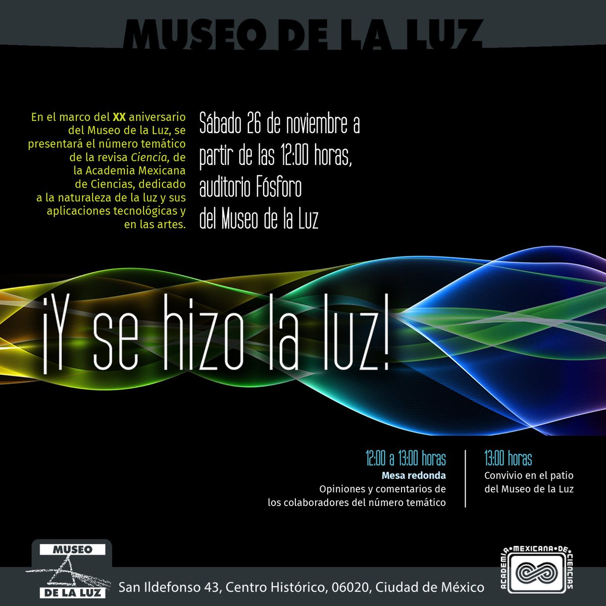 CienciaAMC's tweet photo. Te esperamos en unas horas en @MuseodelaLuz, hablaremos de la luz y sus aplicaciones.
#EntradaLibre #AIL2015 https://t.co/ujaC7iiXJd